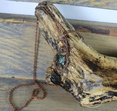 Seraphinite hand wrapped in aged and hand buffed copper in heart shape necklace