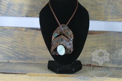 Aquamarine and copper hammered wire wrap necklace