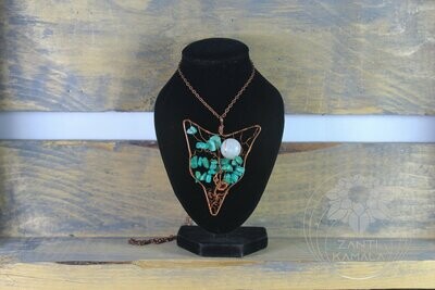 Amazonite and moonstone copper fox head tree of life necklace