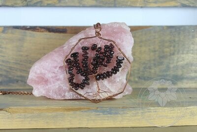Garnet stop sign tree of life necklace