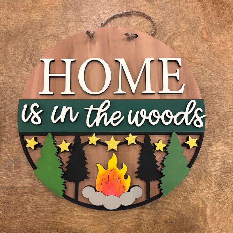 HOME IS IN THE WOODS DOOR HANGER