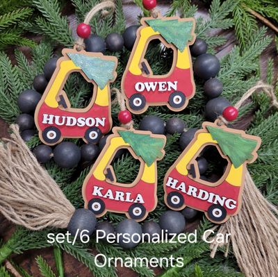 PERSONALIZED CAR ORNAMENTS SET/6