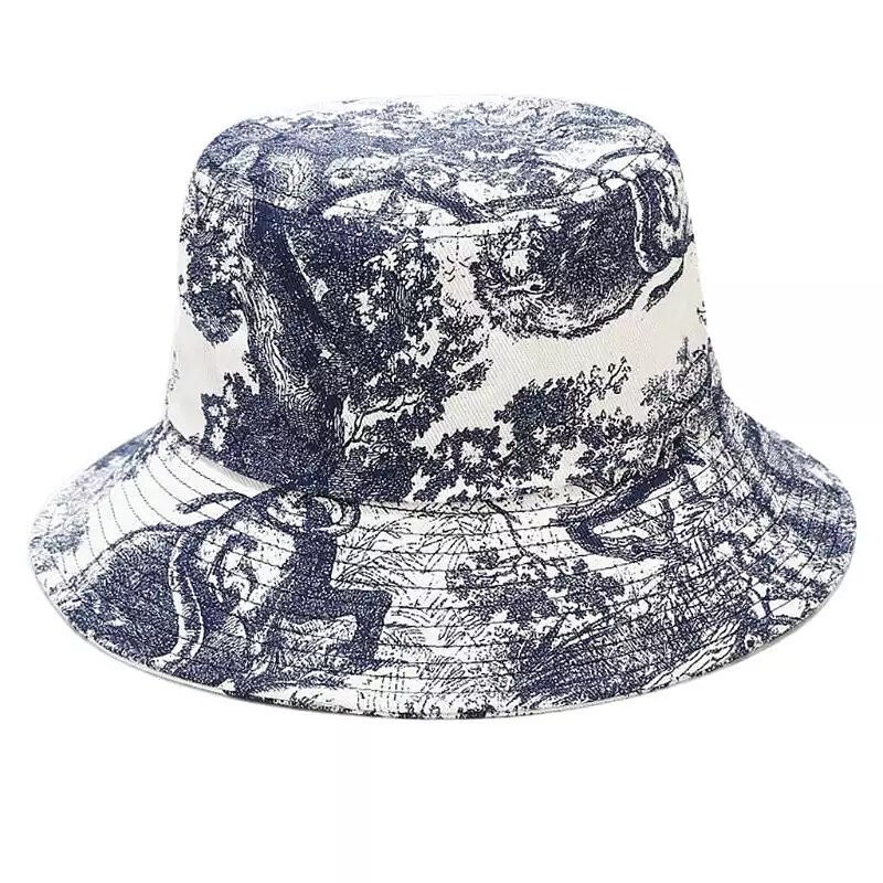 Blue &amp; White Touile De Jouy 100% Cotton Bucket Hat