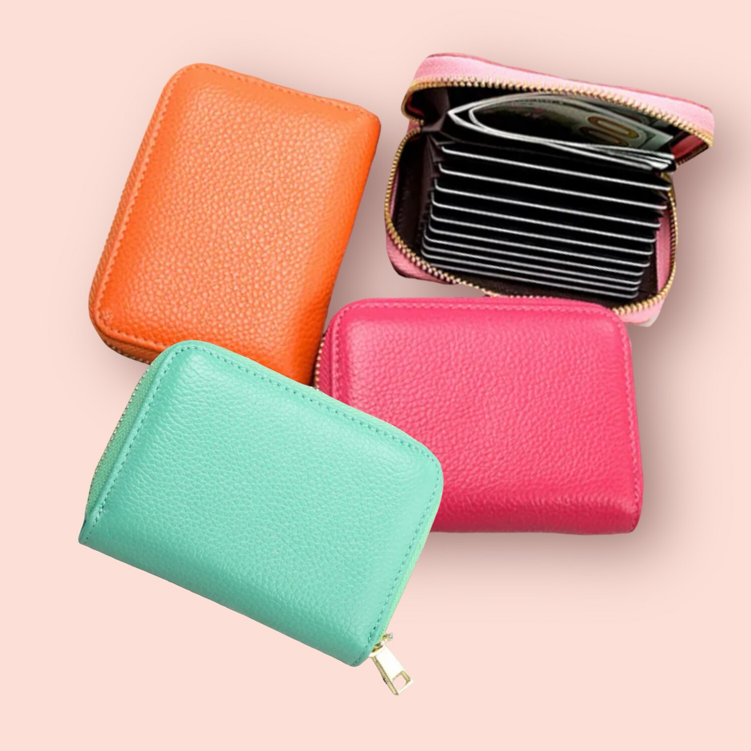 Wholesale Genuine Leather Card Wallet With Gold Zip