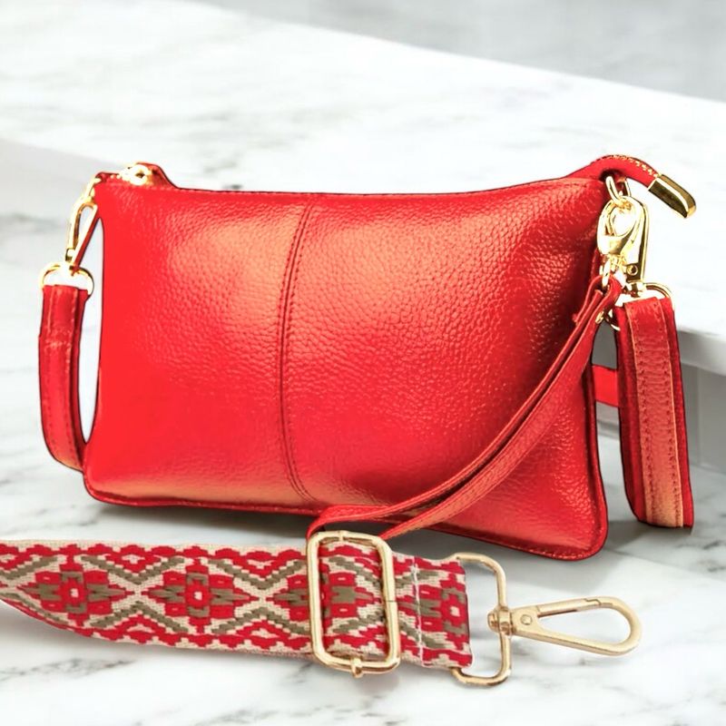 Candy Apple Genuine Leather Crossbody Sling Bag With Strap