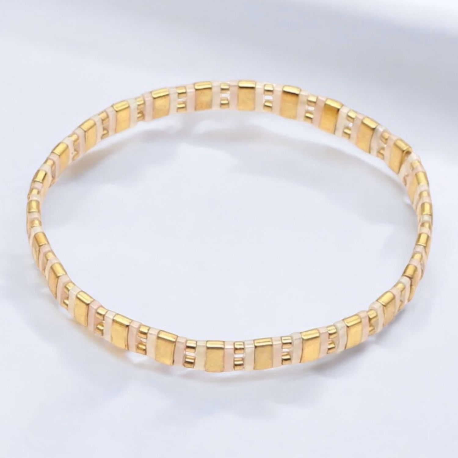 Gold &amp; Mother Of Pearl Miyuki Tila Bracelet