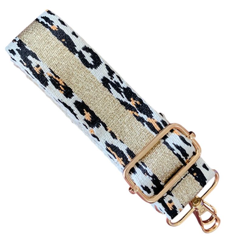 4cm Width Leopard &amp; Gold Stripe Strap With Gold Hardware