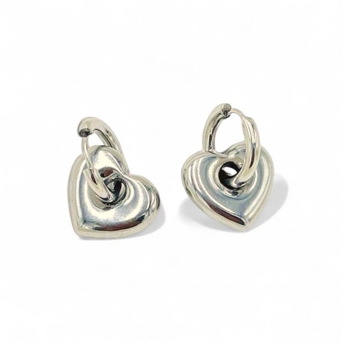 Silver Huggies With Heart Charm