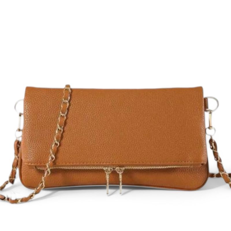 Tan Fold Over Crossbody Bag With Strap