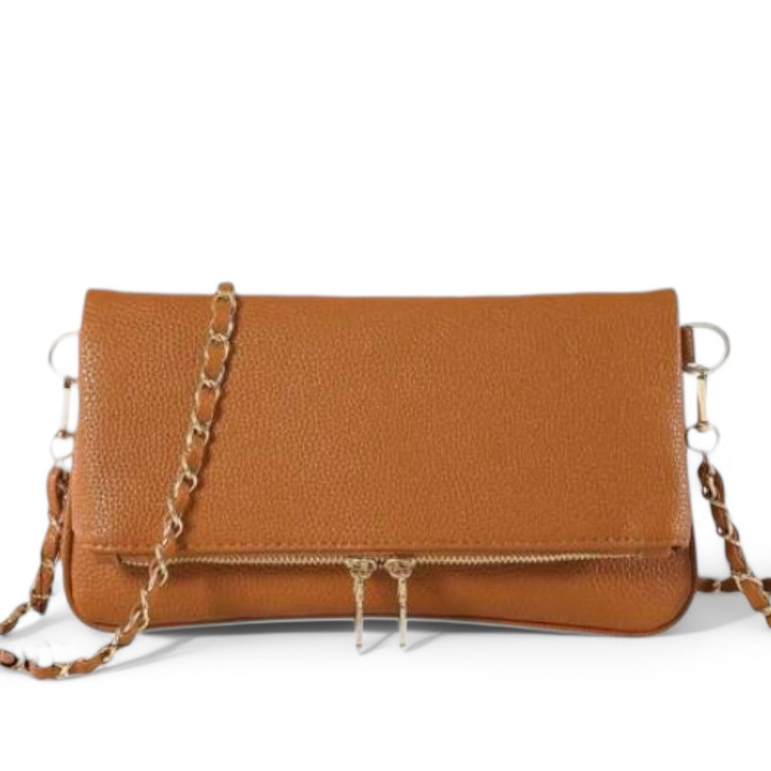 Tan Fold Over Crossbody Bag With Strap