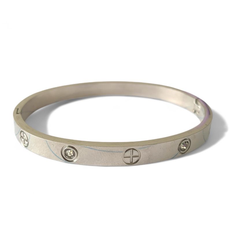 Silver Cross Etched Bracelet With Crystals