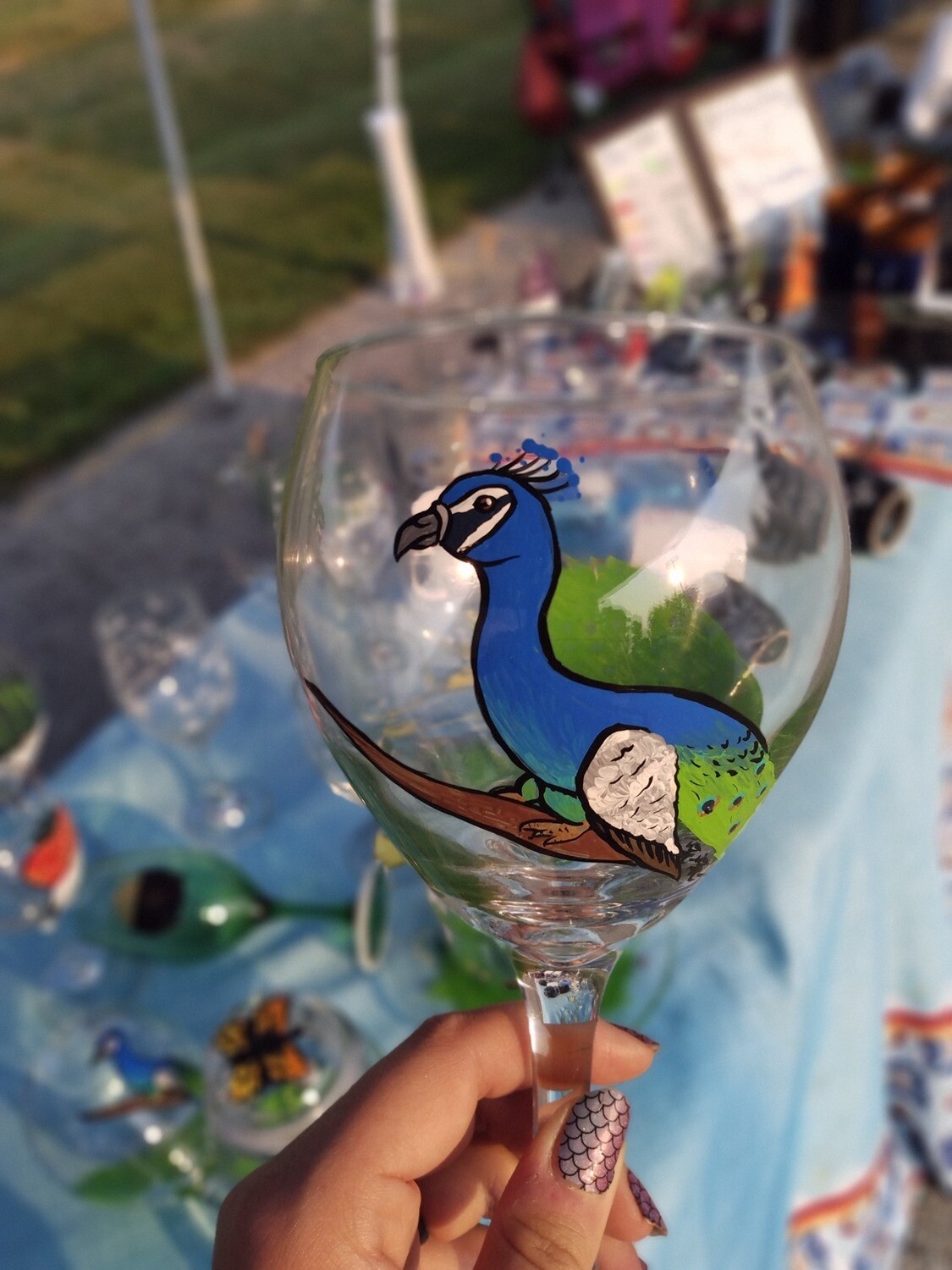 Peacock Wine Glass Painting