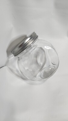 Semi-Round Glass Container with Steel Toned Lid