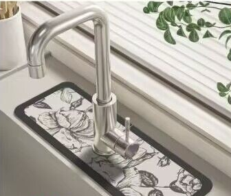 Diatom Mud Kitchen Faucet Anti-Slip Absorbent Pad For Countertop w/Narrow Square Hole, Can Be Cut