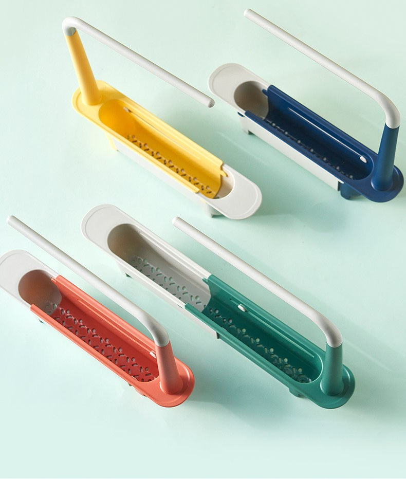 Telescopic Shelf Kitchen Sink Shelf and Dishwashing Cloth Rack, Multifunctional Pull-out Storage Rack