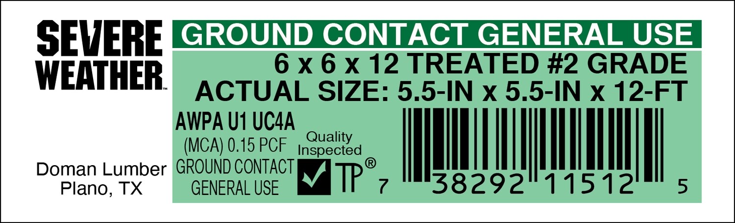 6 x 6 x 12 #2 GRADE - 11512-5 - 2000 PER ROLL - 22,000 MINIMUM