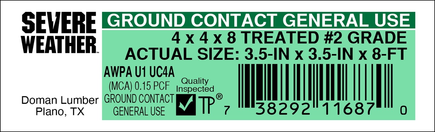 4 x 4 x 8 #2 GRADE - 11687-0 - 2000 PER ROLL - 22,000 MINIMUM
