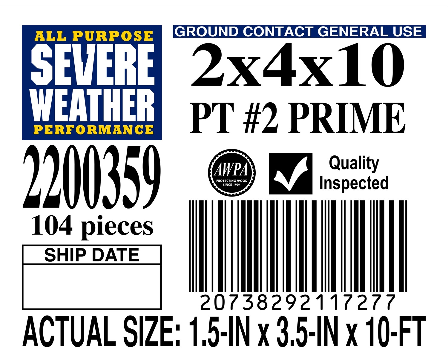 2 x 4 x 10 #2 PRIME ALL PURPOSE PLACARD - 11727-7 - ORDER IN INCREMENTS OF 100
