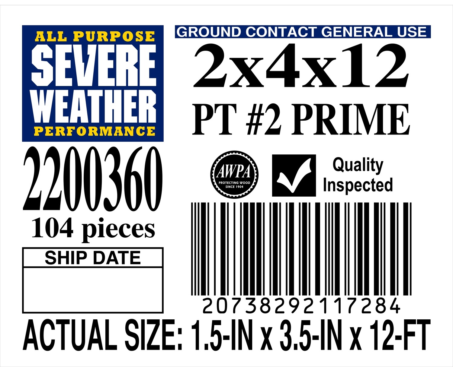 2 x 4 x 12 #2 PRIME ALL PURPOSE PLACARD - 11728-4 - ORDER IN INCREMENTS OF 100