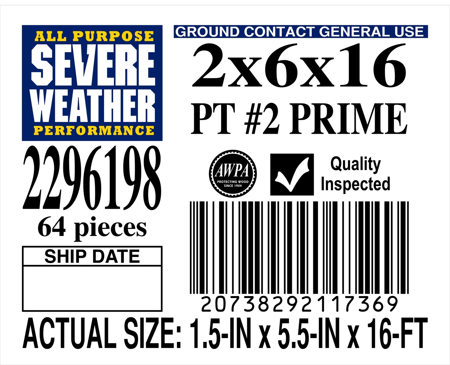 2 x 6 x 16 #2 PRIME ALL PURPOSE PLACARD - 11736-9 - ORDER IN INCREMENTS OF 100