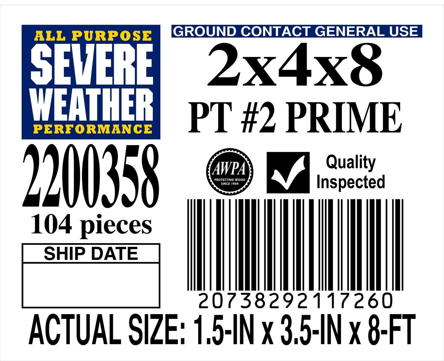 2 x 4 x 8 #2 PRIME ALL PURPOSE PLACARD - 11726-0 - ORDER IN INCREMENTS OF 100