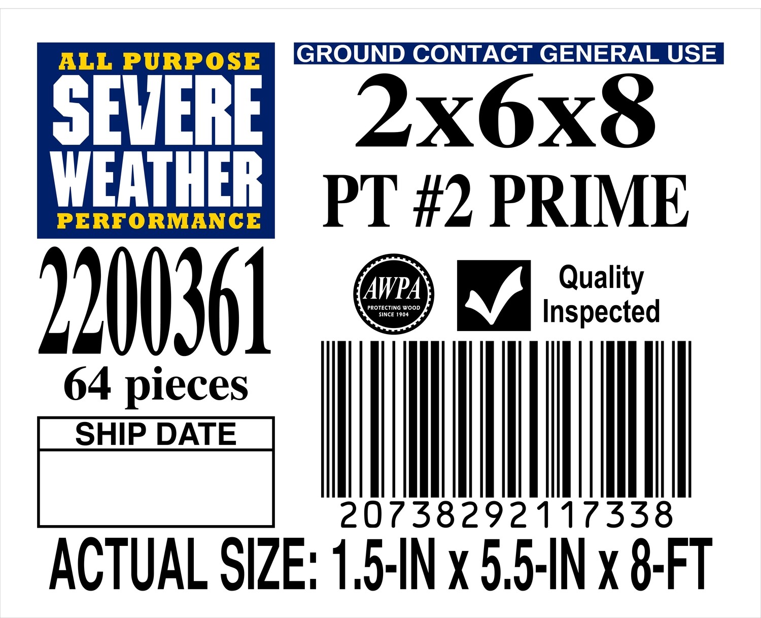 2 x 6 x 8 #2 PRIME ALL PURPOSE PLACARD - 11733-8 - ORDER IN INCREMENTS OF 100