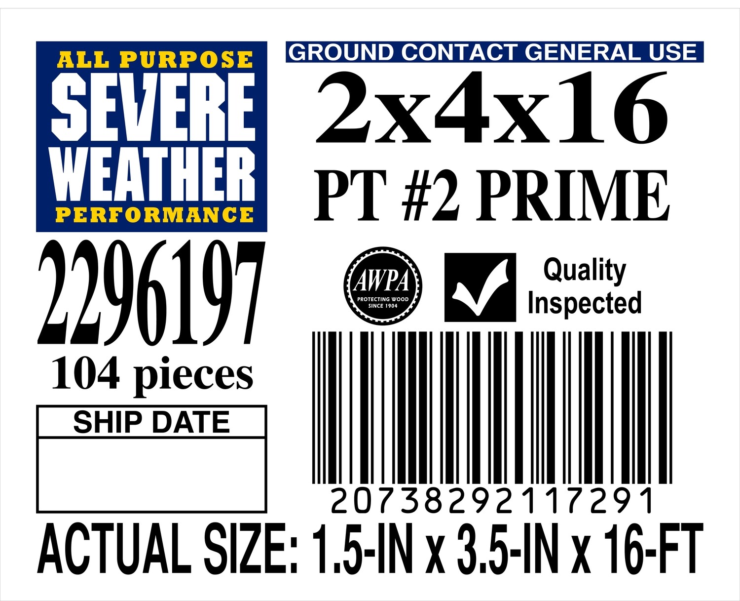 2 x 4 x 16 #2 PRIME ALL PURPOSE PLACARD - 11729-1 - ORDER IN INCREMENTS OF 100