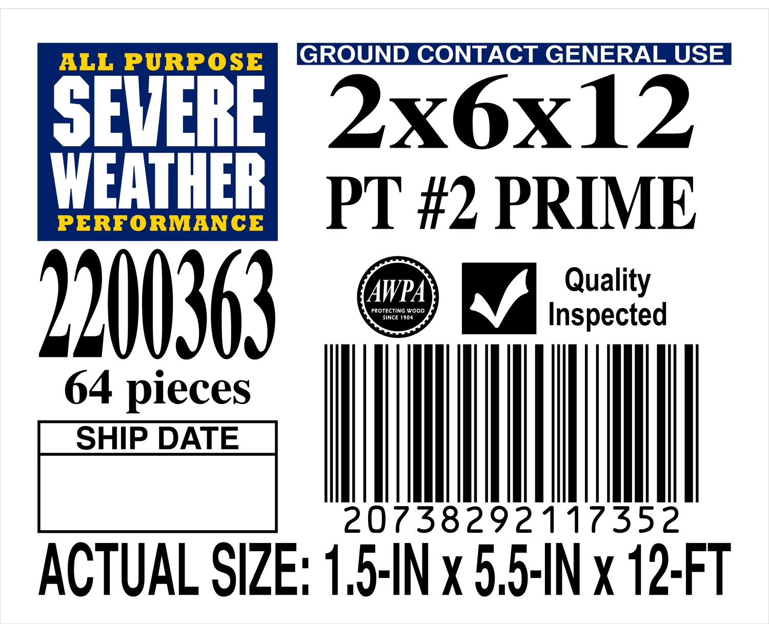 2 x 6 x 12 #2 PRIME ALL PURPOSE PLACARD - 11735-2 - ORDER IN INCREMENTS OF 100