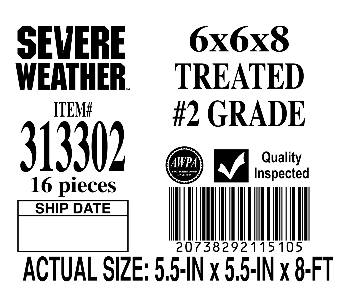 6 x 6 x 8 #2 GRADE - PLACARD - 11510-5 - ORDER IN INCREMENTS OF 100