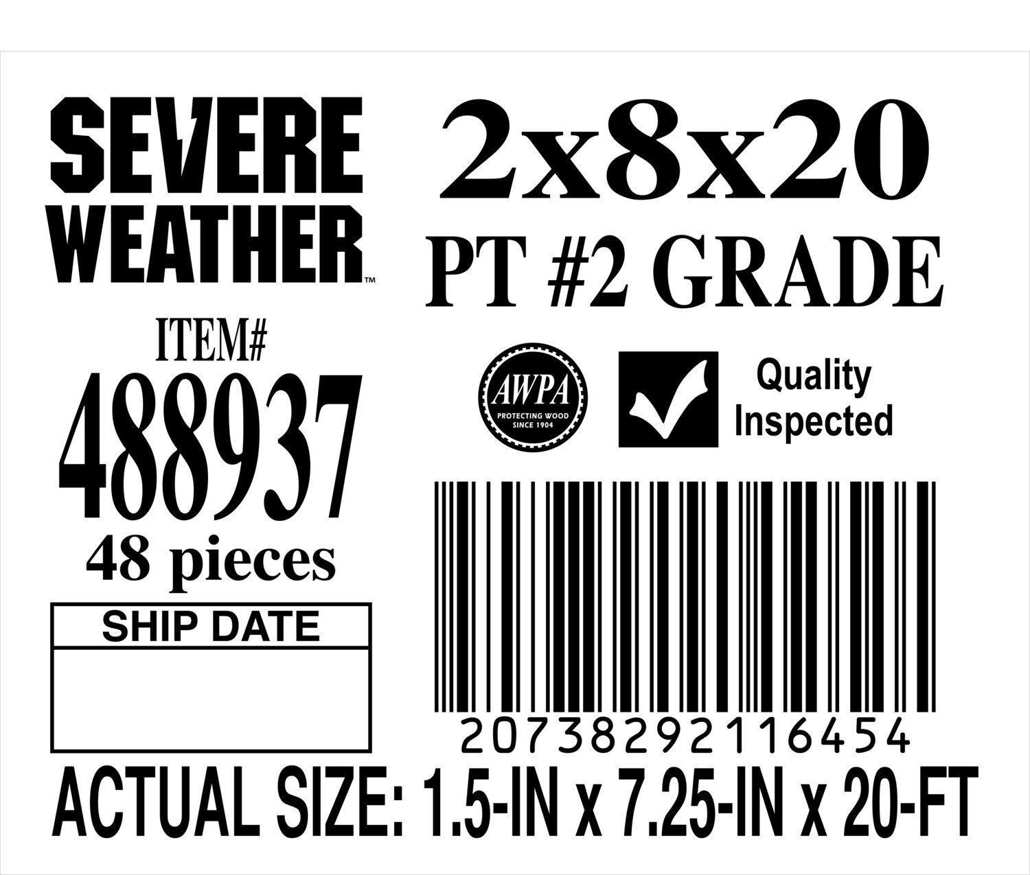 2 x 8 x 20 #2 GRADE - PLACARD - 11645-4 - ORDER IN INCREMENTS OF 100