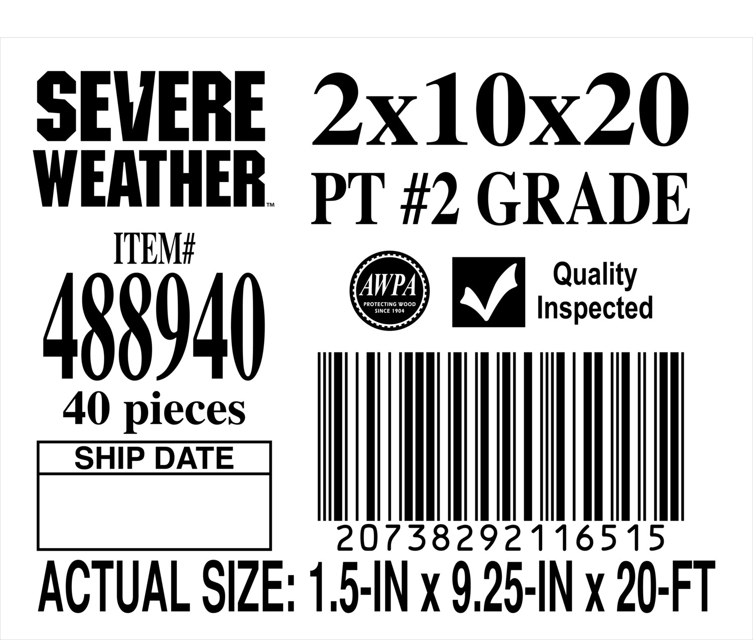 2 x 10 x 20 #2 GRADE - PLACARD - 11651-5 - ORDER IN INCREMENTS OF 100