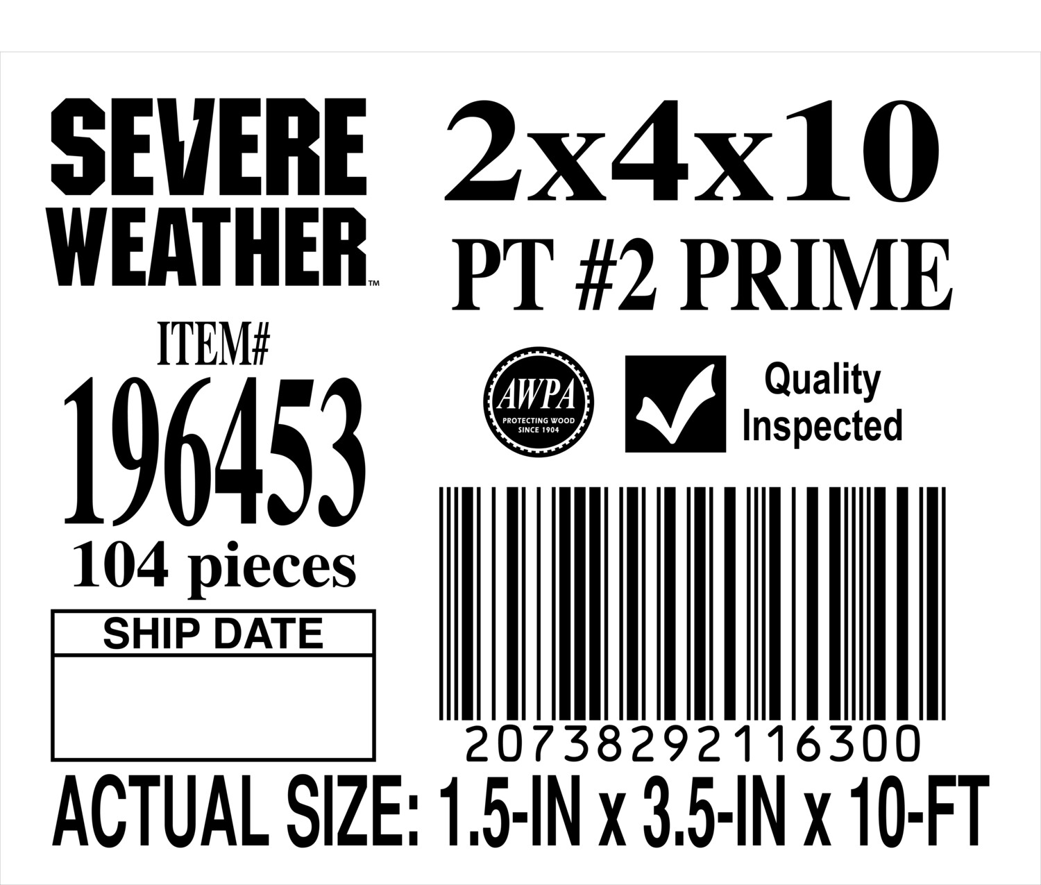 2 x 4 x 10 #2 PRIME - PLACARD - 11630-0 - ORDER IN INCREMENTS OF 100
