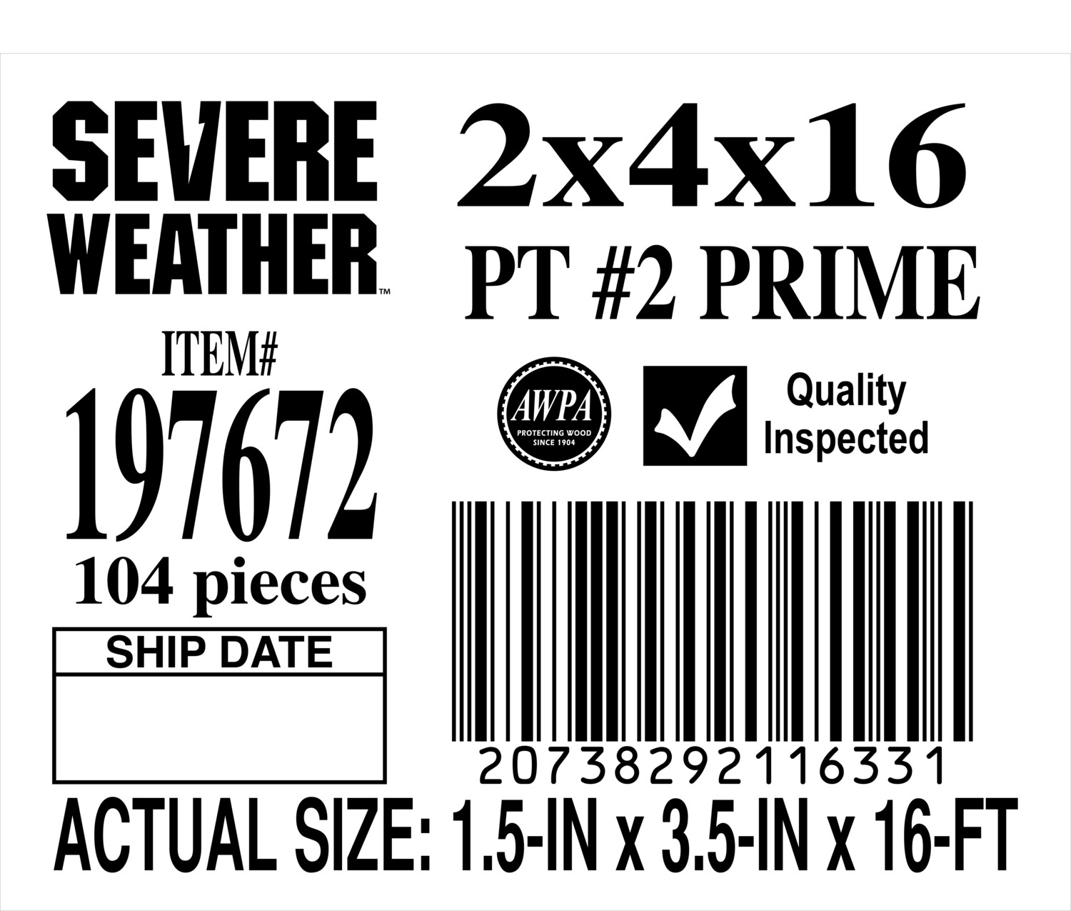 2 x 4 x 16 #2 PRIME - PLACARD - 11633-1 - ORDER IN INCREMENTS OF 100