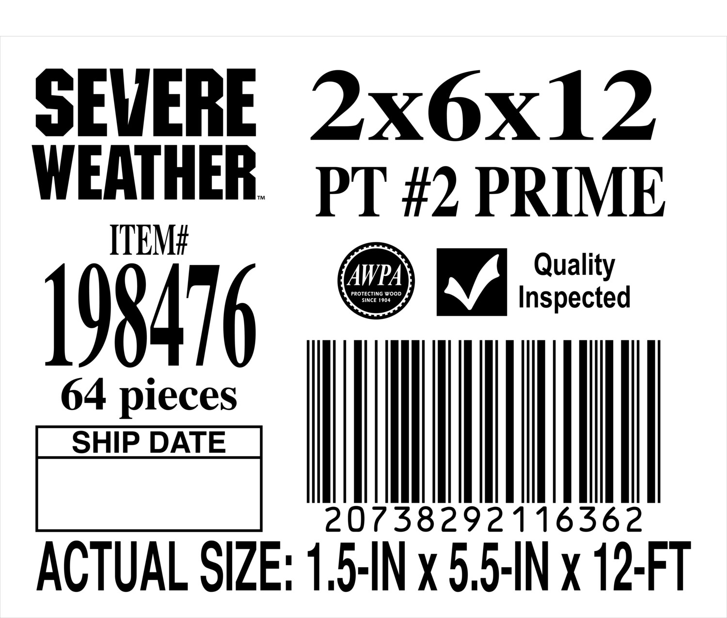2 x 6 x 12 #2 PRIME - PLACARD - 11636-2 - ORDER IN INCREMENTS OF 100