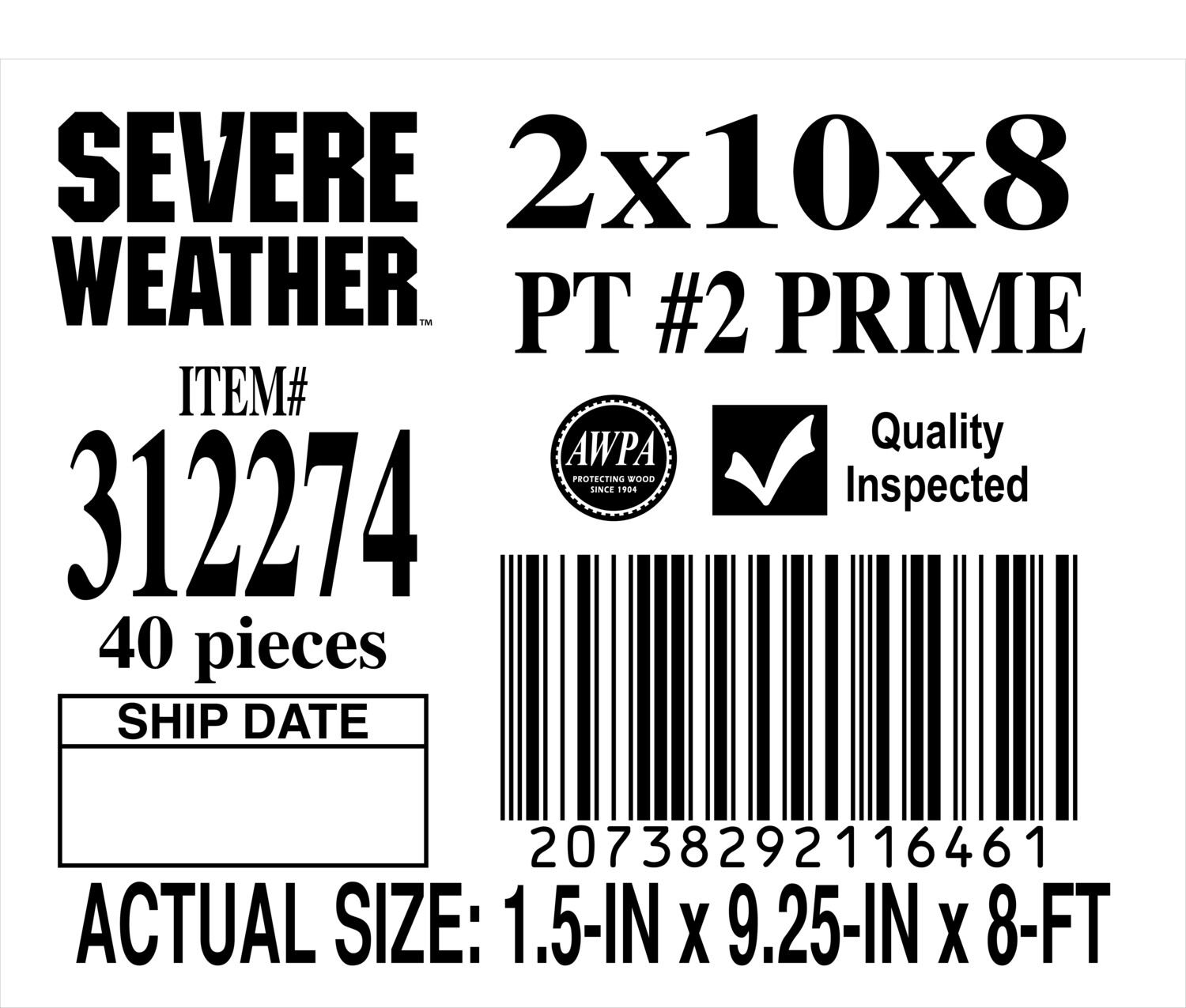 2 x 10 x 8 #2 PRIME - PLACARD - 11646-1 - ORDER IN INCREMENTS OF 100