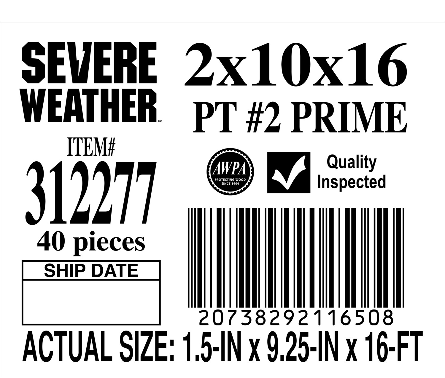 2 x 10 x 16 #2 PRIME - PLACARD - 11650-8 - ORDER IN INCREMENTS OF 100
