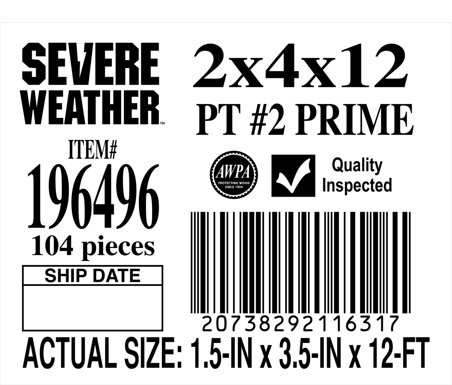 2 x 4 x 12 #2 PRIME - PLACARD - 11631-7 - ORDER IN INCREMENTS OF 100
