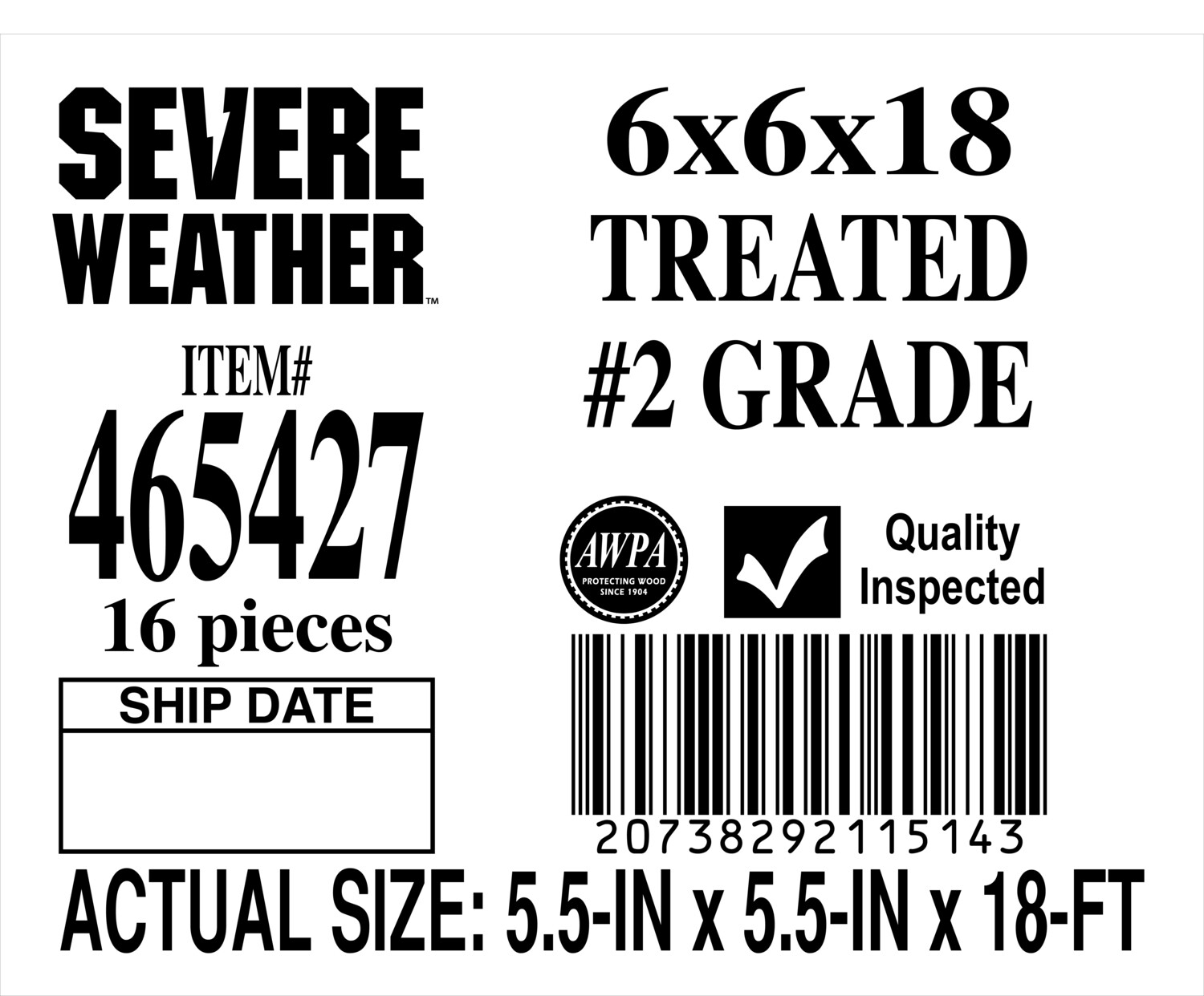 6 x 6 x 18 #2 GRADE - PLACARD - 11514-3 - ORDER IN INCREMENTS OF 100