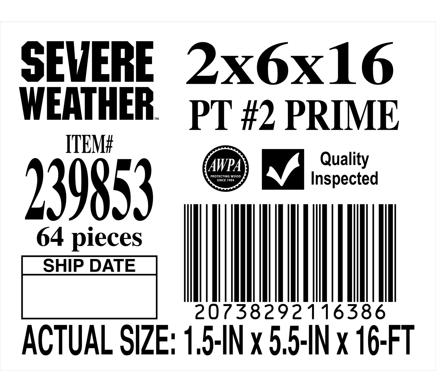 2 x 6 x 16 #2 PRIME - PLACARD - 11638-6 - ORDER IN INCREMENTS OF 100