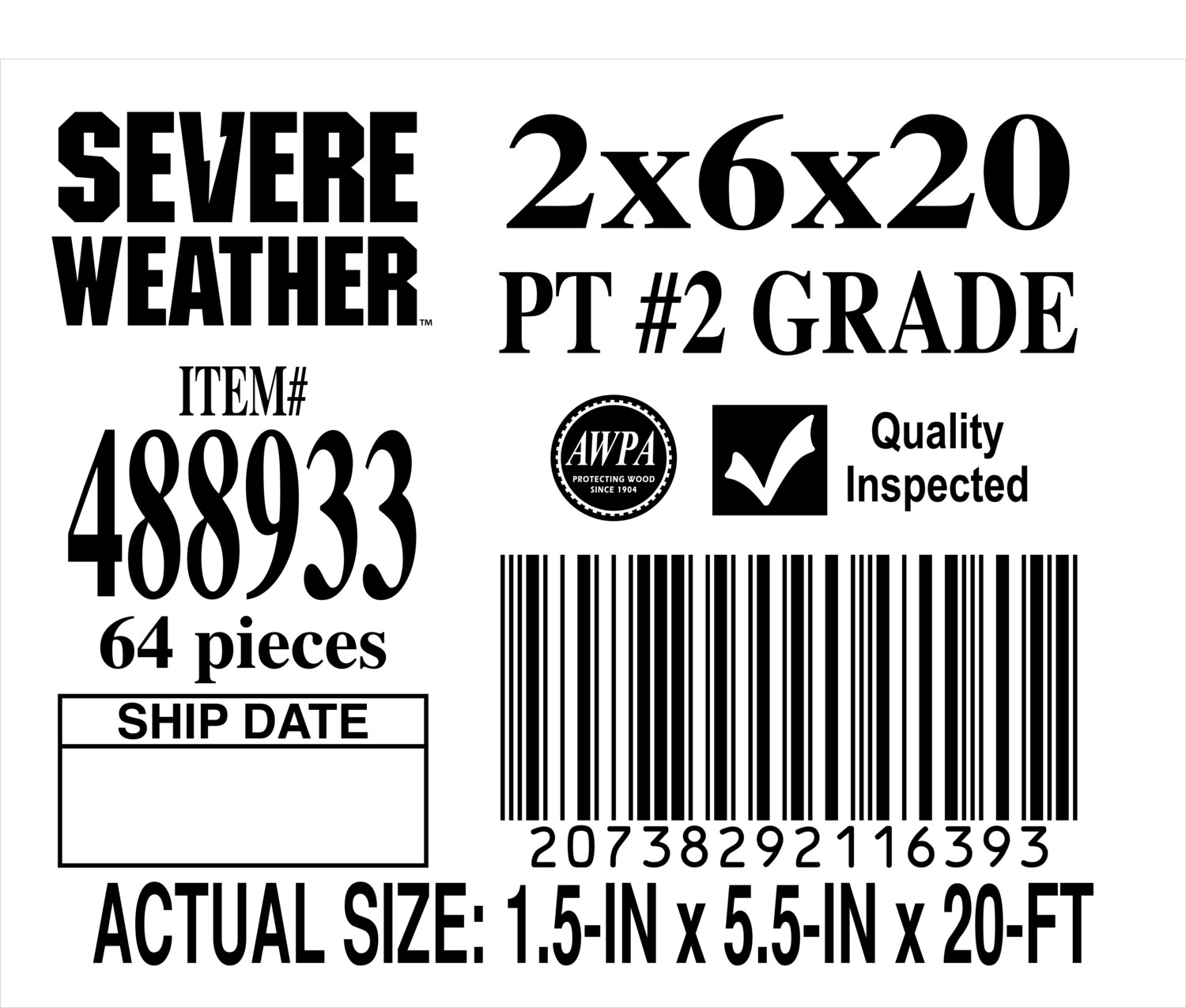 2 x 6 x 20 #2 PRIME - PLACARD - 11639-3 - ORDER IN INCREMENTS OF 100