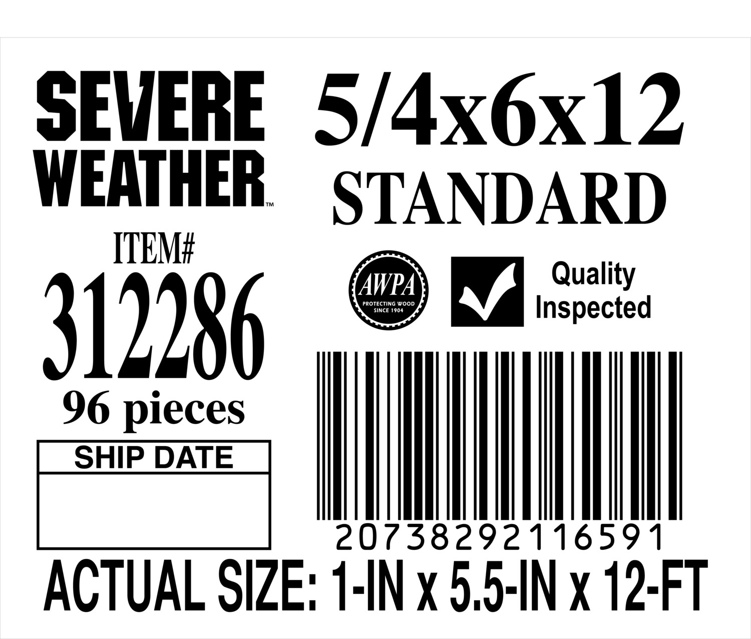 5/4 x 6 x 12 STANDARD - PLACARD - 11659-1 - ORDER IN INCREMENTS OF 100