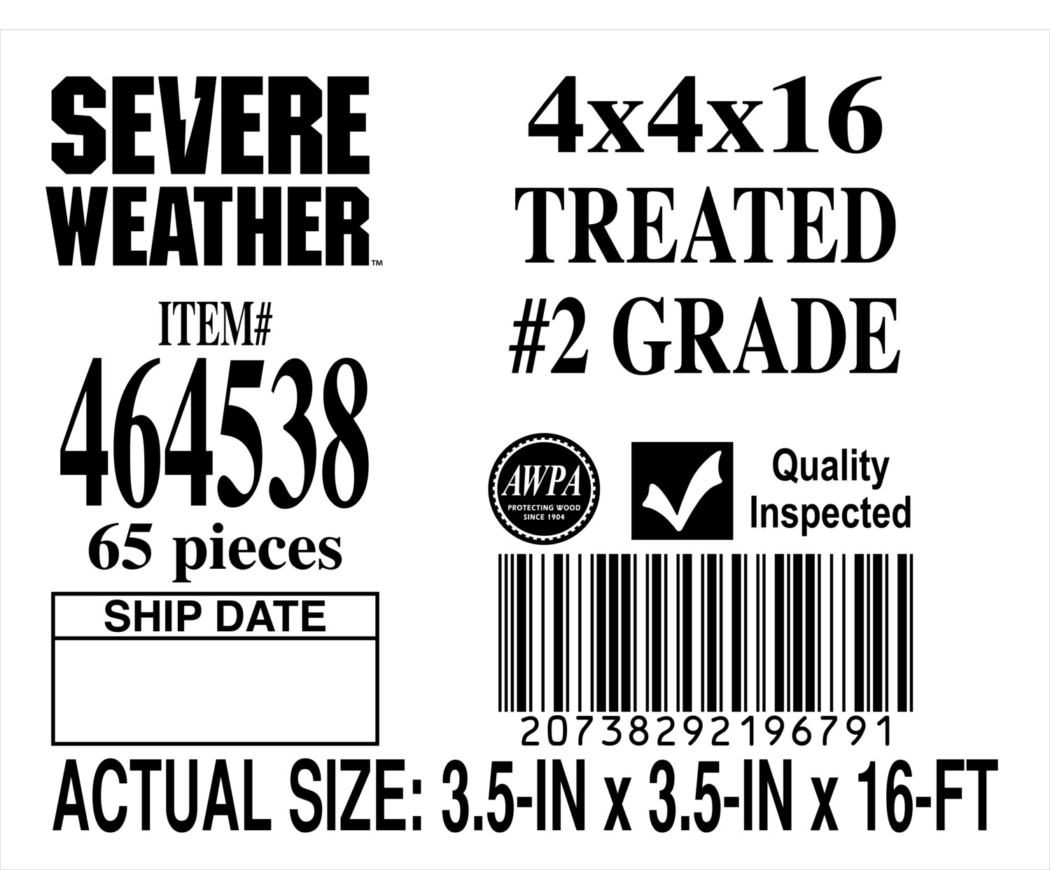 4 x 4 x 16 #2 GRADE - PLACARD - 19679-1 - ORDER IN INCREMENTS OF 100