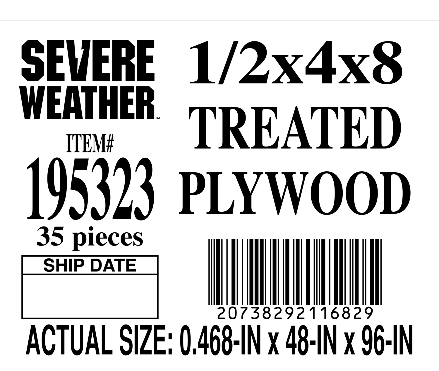 1/2 x 4 x 8 PLYWOOD - PLACARD - 11682-9 - ORDER IN INCREMENTS OF 100