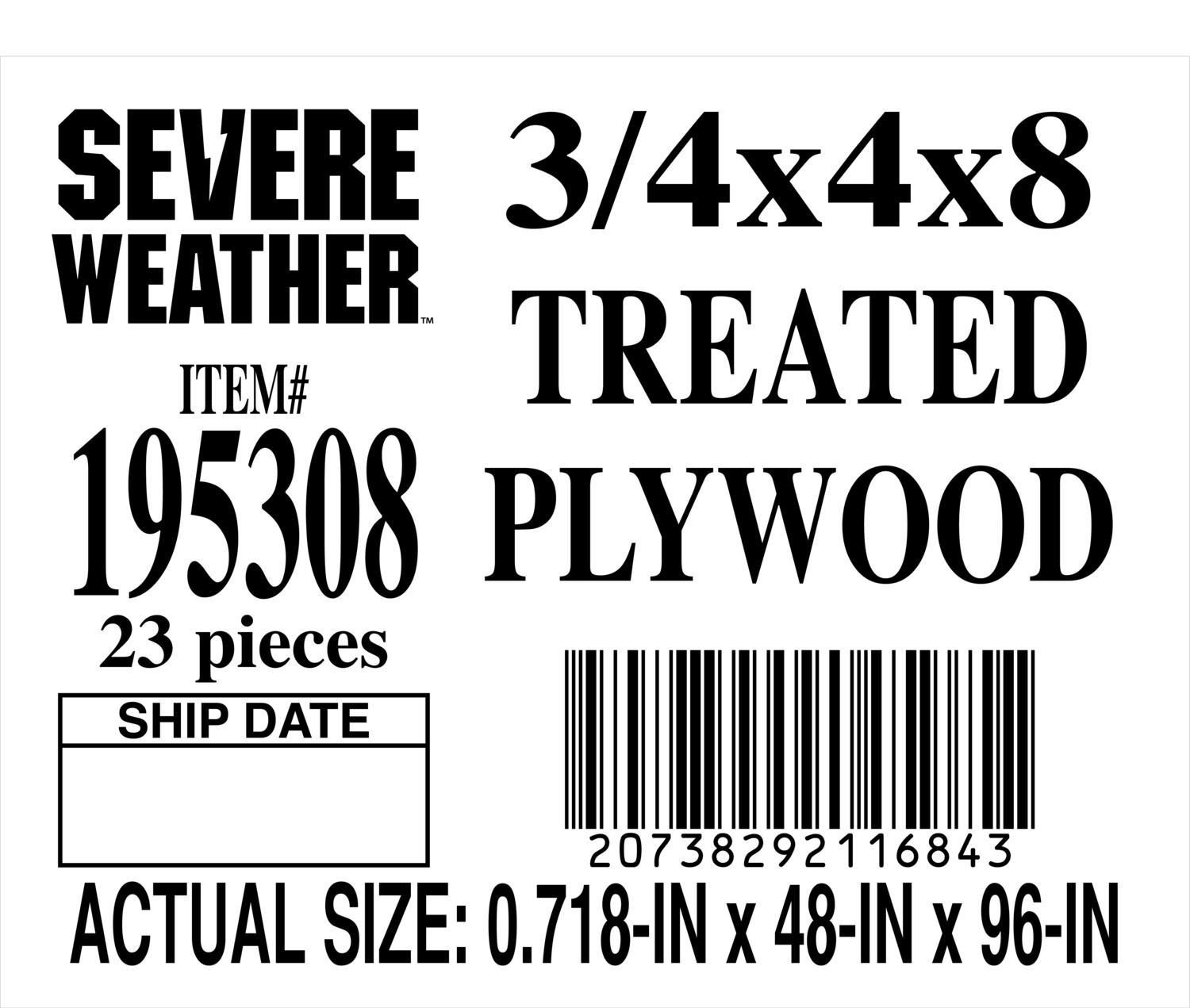 3/4 x 4 x 8 PLYWOOD - PLACARD - 11684-3 - ORDER IN INCREMENTS OF 100
