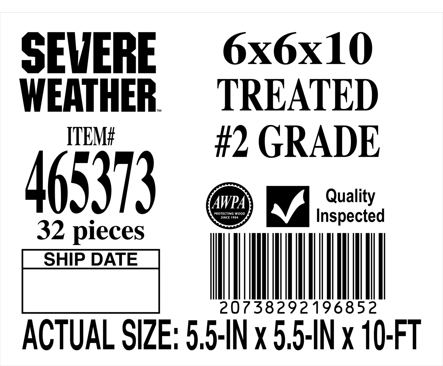 6 x 6 x 10 #2 GRADE - PLACARD - 19685-2 - ORDER IN INCREMENTS OF 100