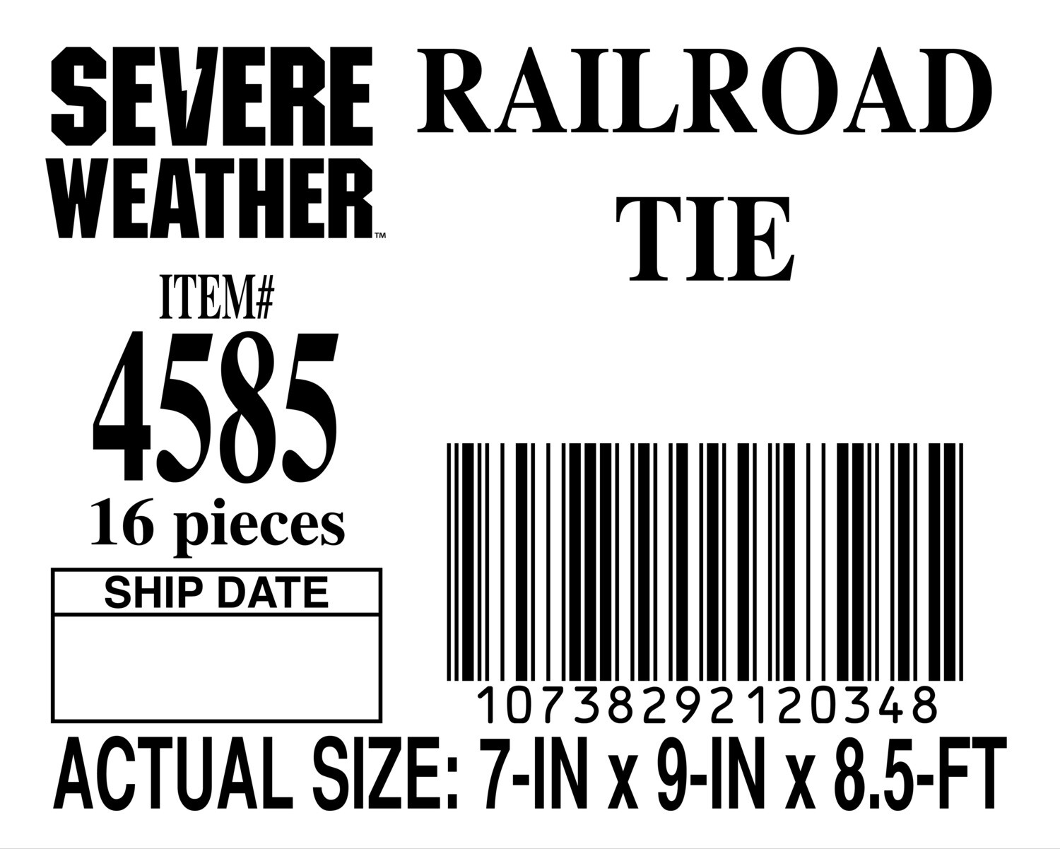 RAILROAD TIE - PLACARD - 12034-8 - ORDER IN INCREMENTS OF 100