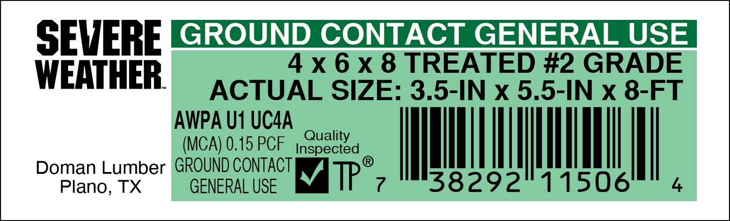 4 x 6 x 8 #2 GRADE - 11506-4 - 2000 PER ROLL - 22,000 MINIMUM