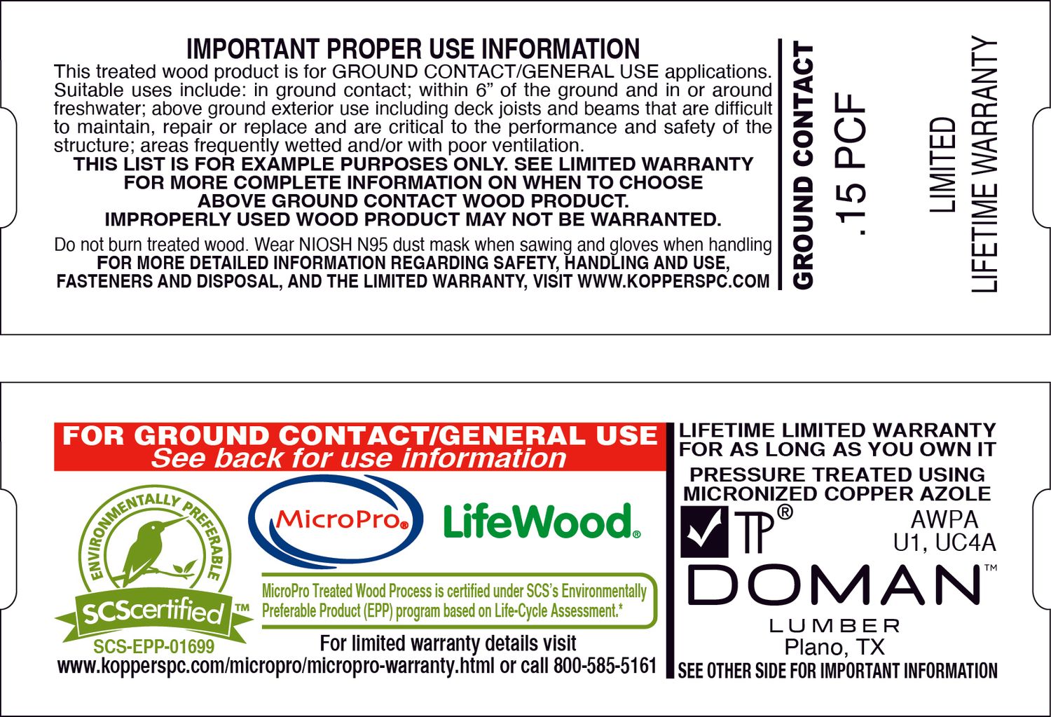 LIFEWOOD .15 GROUND CONTACT SLOTTED - 2000 PER ROLL - 20,000 MINIMUM