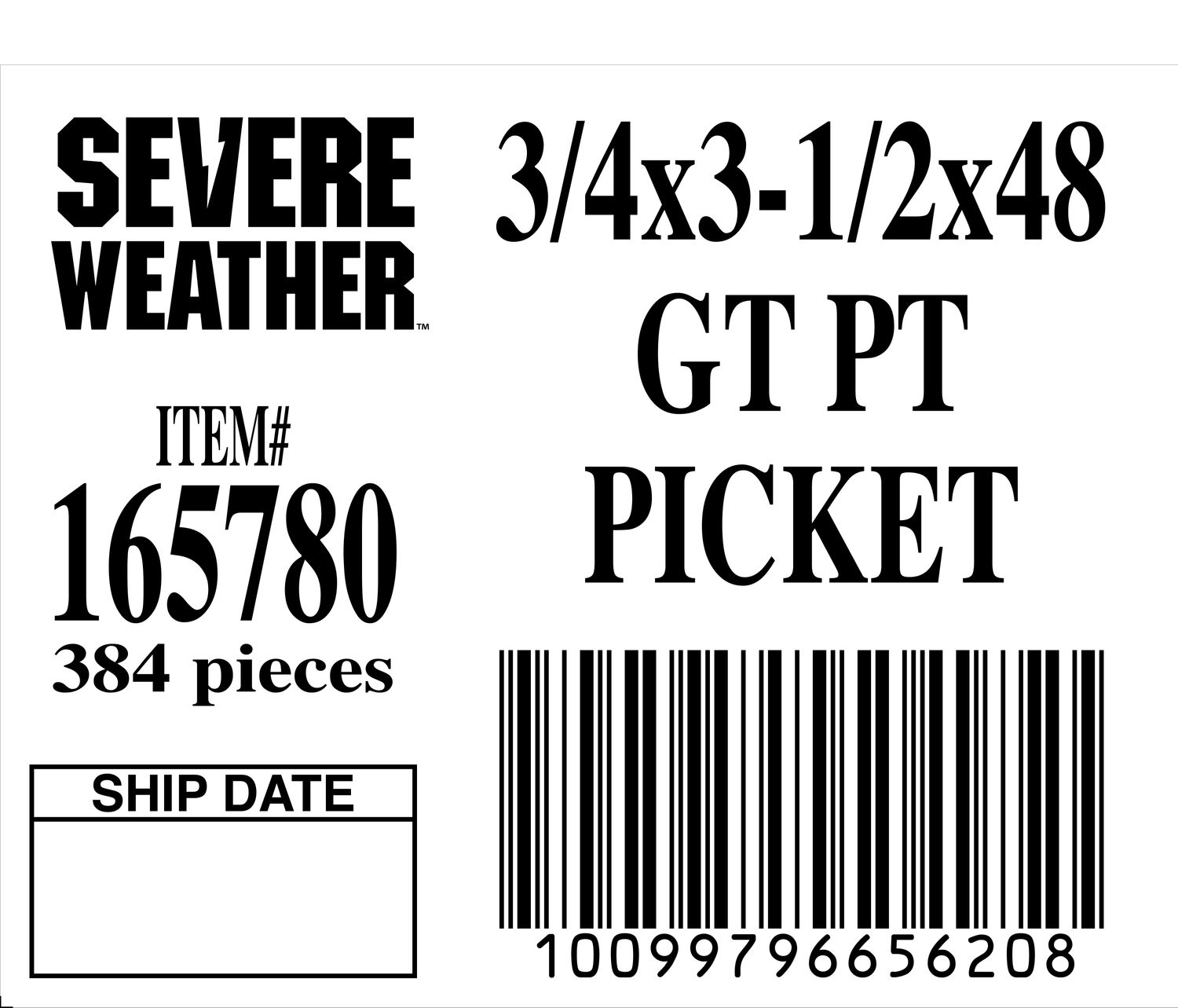 3/4x3-1/2x48 GT PT PICKET - 65620-8 - ORDER IN INCREMENTS OF 100
