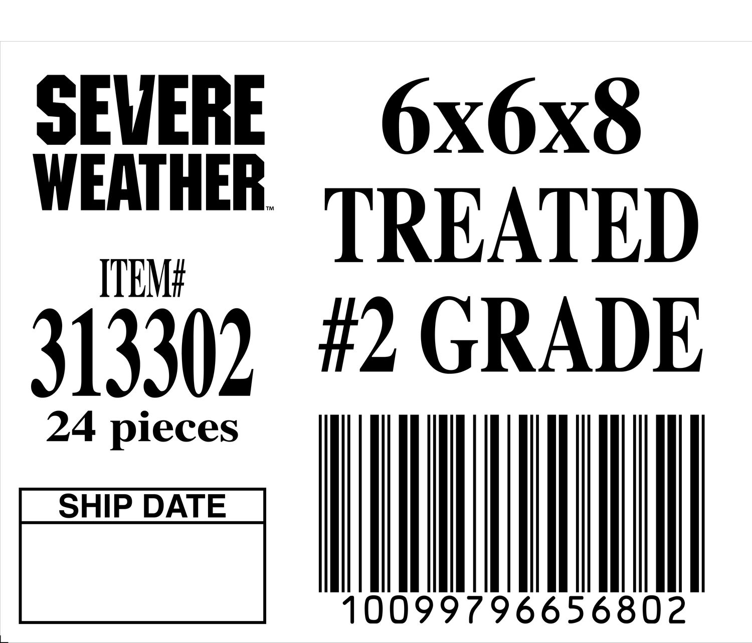 6x6x8 TREATED #2 GRADE - 65680-2 - ORDER IN INCREMENTS OF 100
